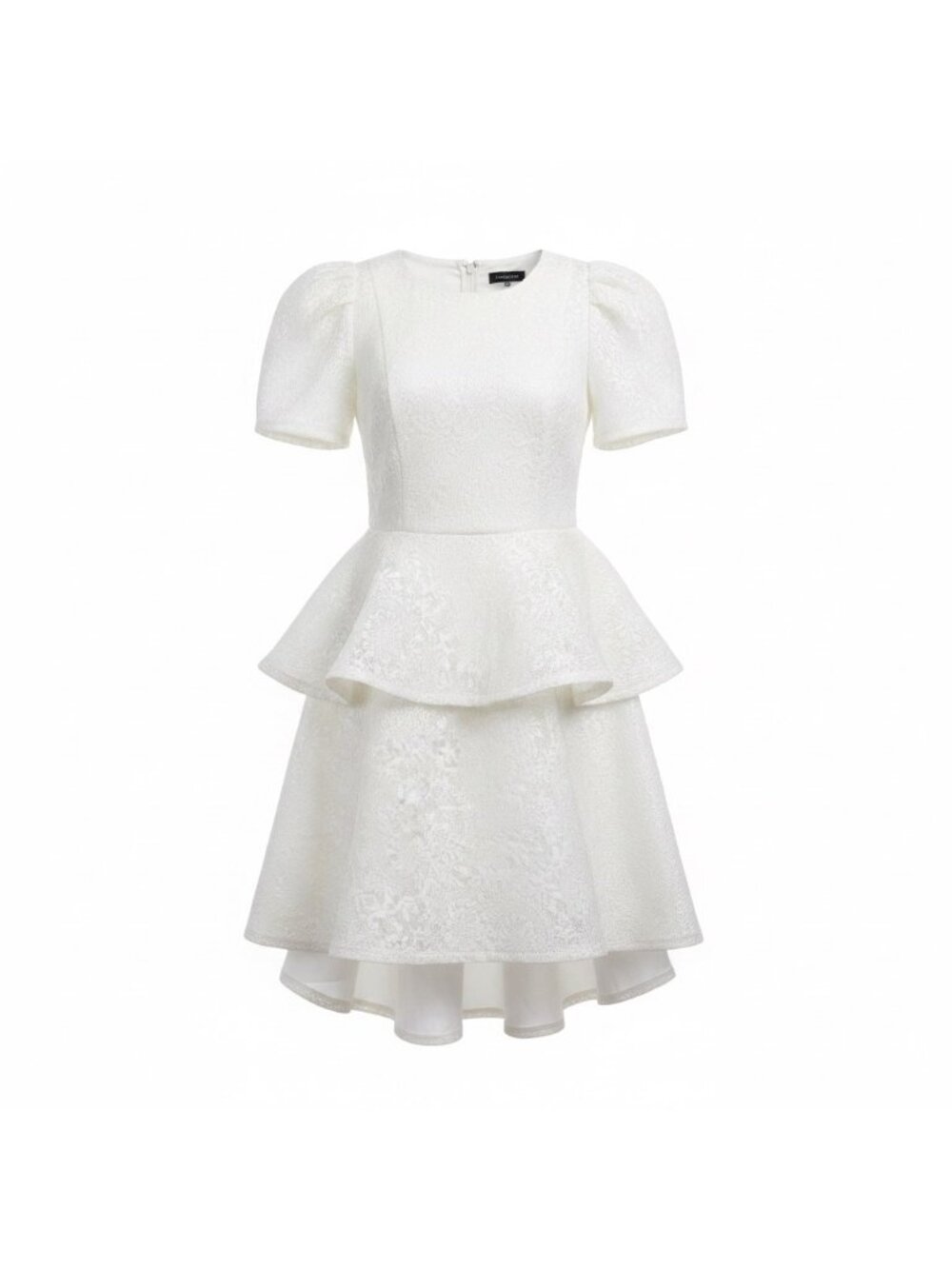 C By CQ Womens White Lace Puff-Sleeve Tiered Dress Floral Fully Lined Sz M
